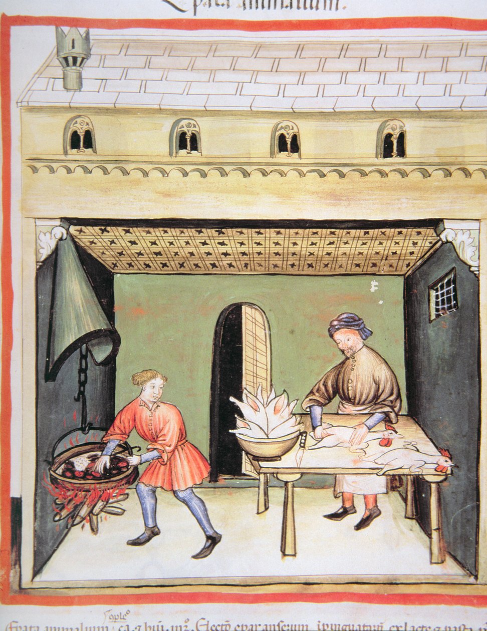 Nova 2644 fol.80r Slakterne: Kokelever, fra Tacuinum Sanitatis av Italian School