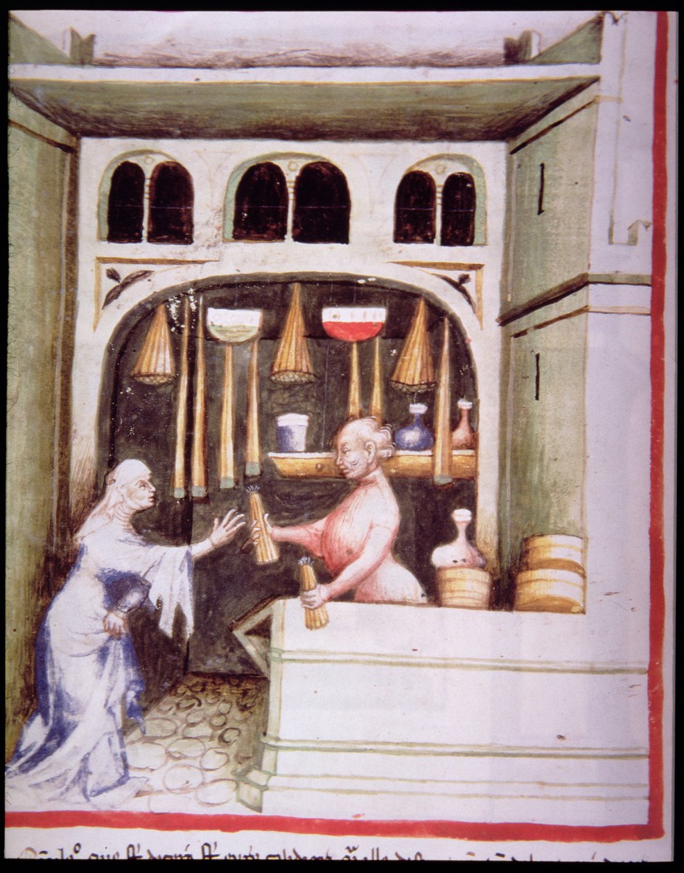 Nova 2644 fol.95v The Candle Shop, fra Tacuinum Sanitatis av Italian School