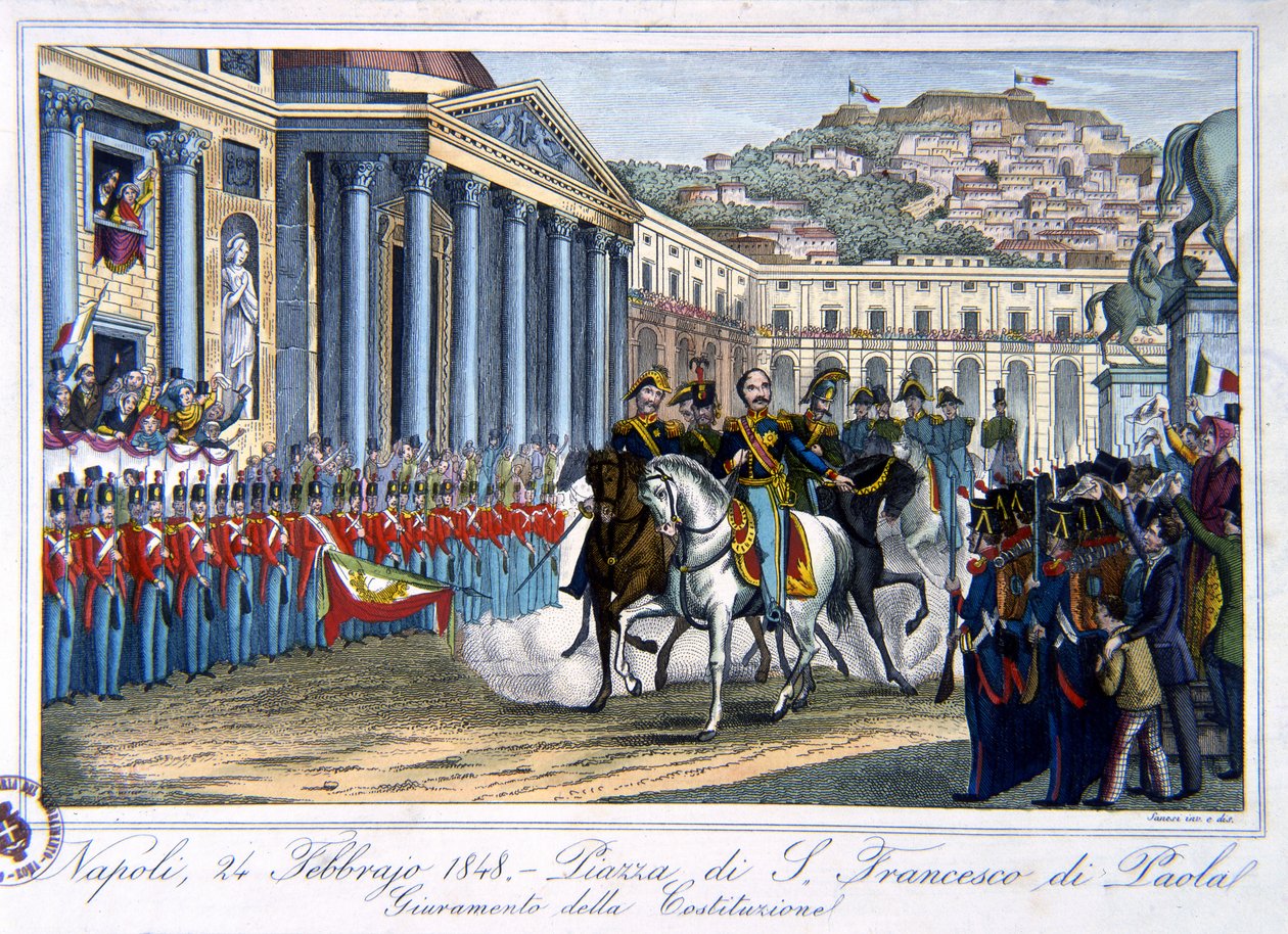 Den italienske grunnlovens ed, Piazza di San Francesco di Paola, Napoli, 24. februar 1848 av Italian School