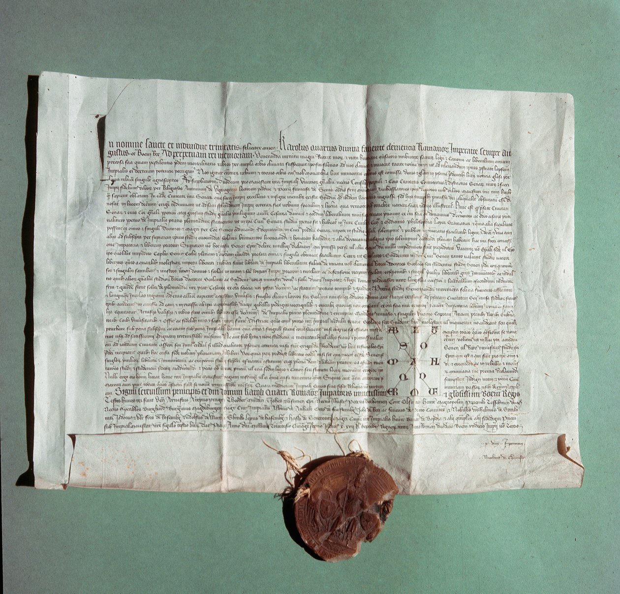 Offisielt dokument fra keiser Charles IV (1316-1378) som offisielt sertifiserer University of Siena (Universita di Siena) som General Studium"" av Italian School