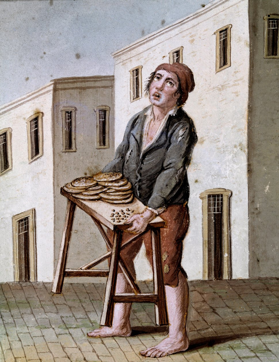 Gamle napolitanske metiers: en pizzaselger - akvarell fra 1800-tallet - Napoli Museo Nazionale di San Martino av Italian School