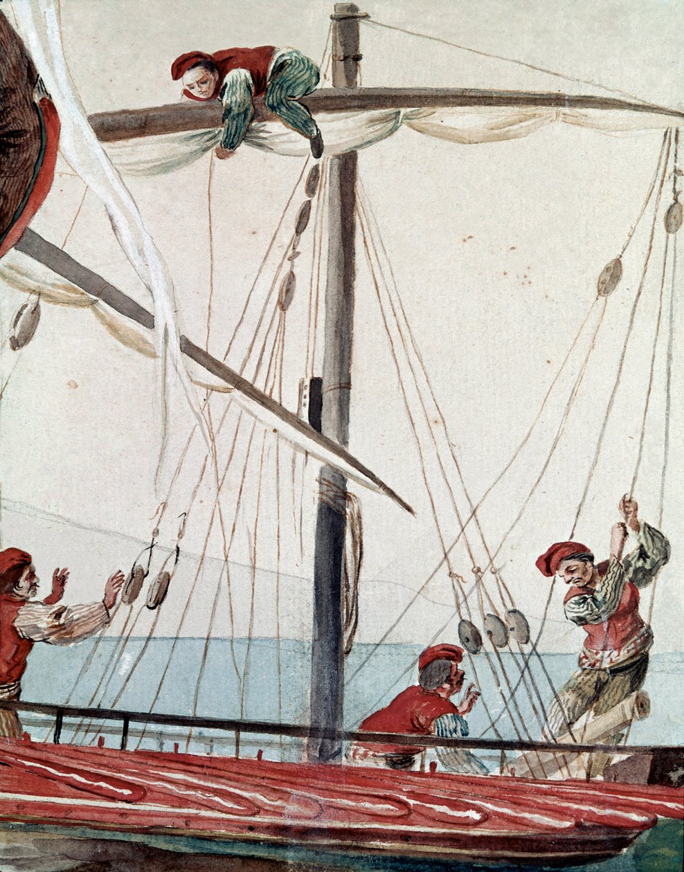 Gammel napolitansk handel: en fiskebåt - akvarell fra 1800-tallet - Napoli Museo Nazionale di San Martino av Italian School