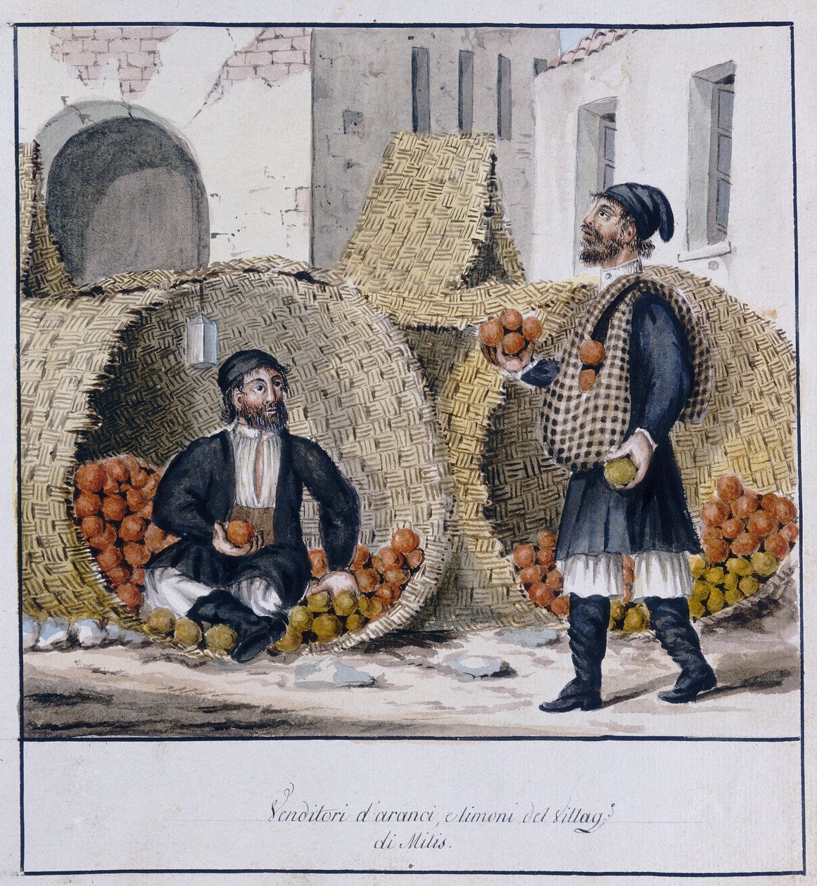 Appelsin- og sitronselgere fra Milis på Sardinia, trykt ms.258, Luzzetti Collection av Italian School