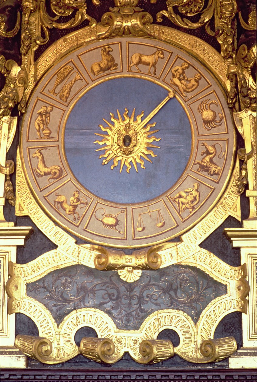 Orologio Zodicale (Zodiac Clock) (fresco og forgylt tre) av Italian School