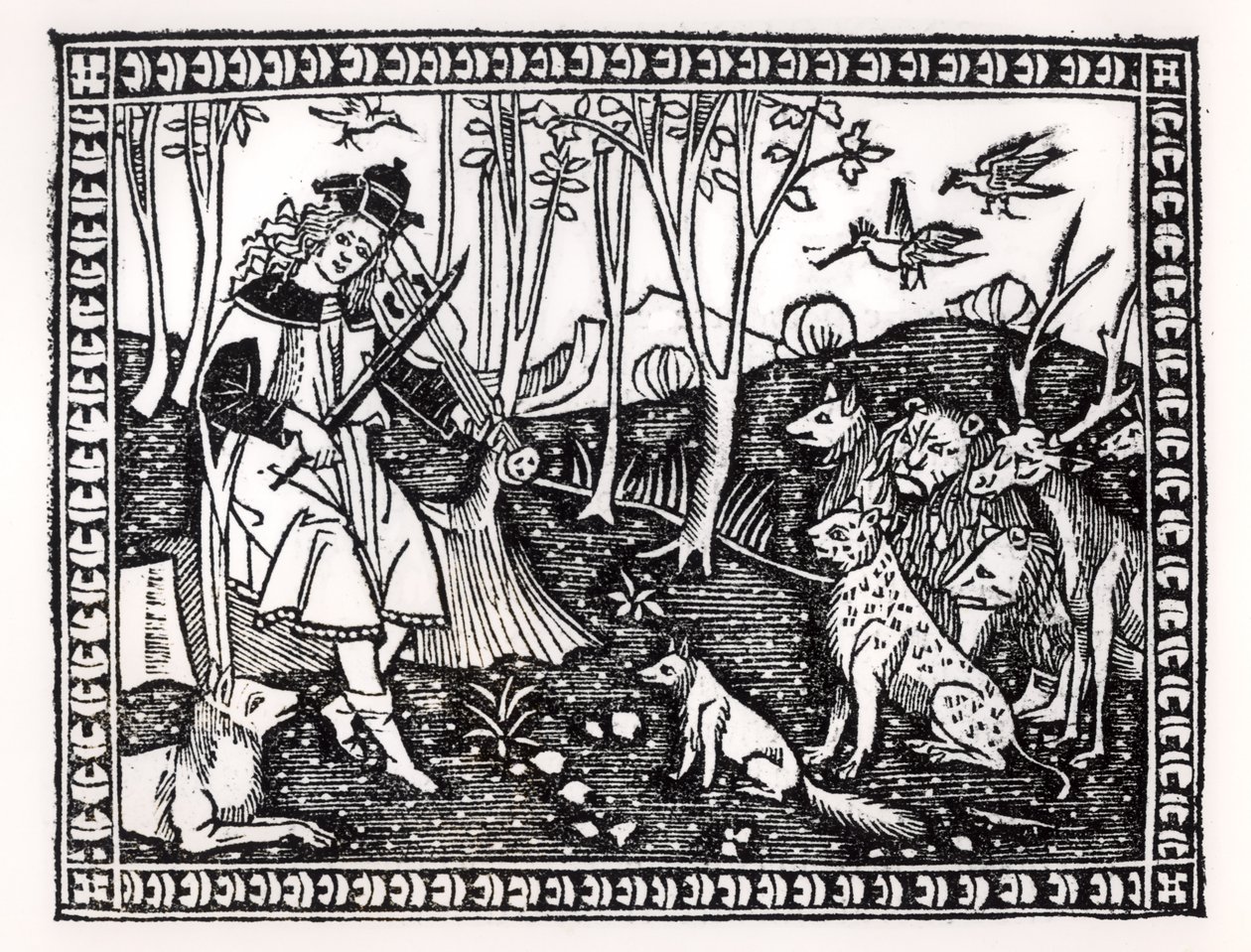 Orpheus Playing to the Animals, 1500 (tresnitt) (bw-bilde) av Italian School
