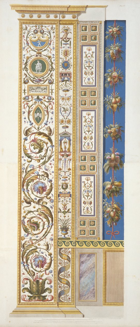 Panel fra Raphael Loggia i Vatikanet, fra Delle Loggie di Rafaele nel Vaticano, gravert av Giovanni Ottaviani (ca. 1735-1808), publisert ca. 1772-77 (håndfarget gravering) av Italian School