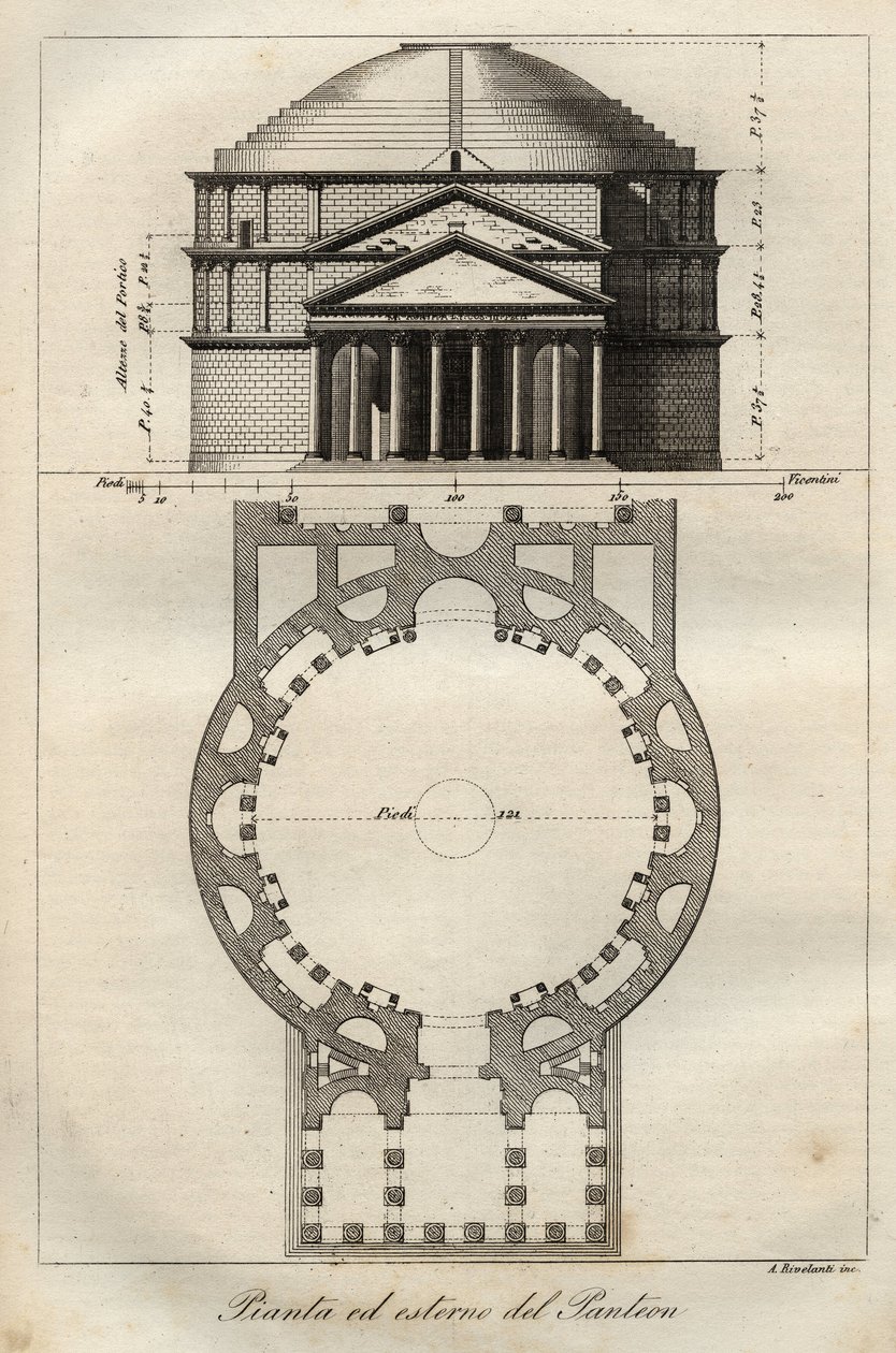 Pantheon of Roma, fullført i ca. 125 e.Kr. under Hadrians regjeringstid - gravering fra "" skikker og tradisjoner til alle folkeslag i universet. Det er historien om regjeringen, lovene, militsen, om religionen til alle nasjoner fra de fjerneste tider til  av Italian School
