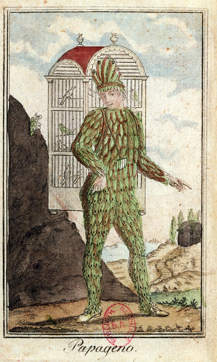 Papageno fuglefangeren, fra Tryllefløyten av Wolfgang Amadeus Mozart (1756-91), av Italian School