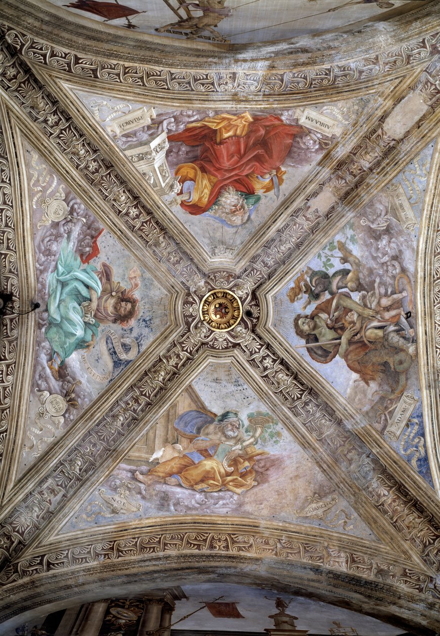 Patriarkene Adam, Abraham, Jakob og Noah. 1300-tallet, freskomaleri av Italian School