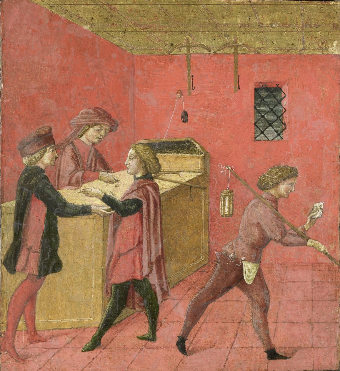 Utbetaling av lønn til nattevaktene i Camera del Comune of Siena, 1440-60 (tempera på panel) av Italian School