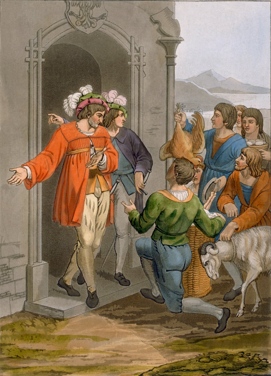 Bønder som gir tiende, alperegionen, ca. 1800-18 av Italian School