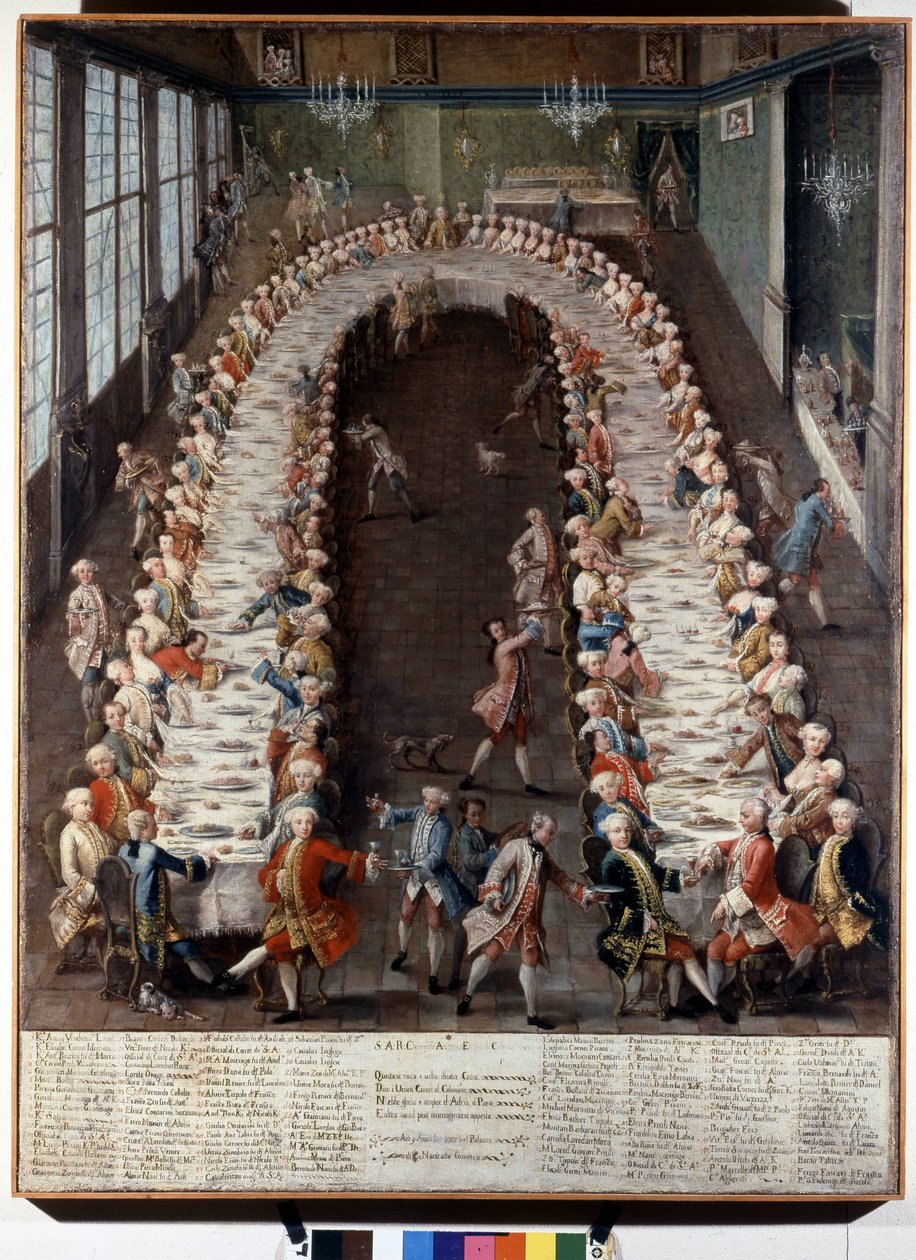 Fremføring av en bankett organisert av Nani-familien. Maleri fra 1700-tallet. av Italian School