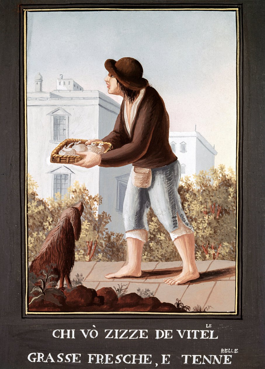 Petites Metiers napolitanere: kuas jurselger - (Gammel handel: kuenes jurselger) Akvarell fra 1800-tallet - Napoli Museo Nazionale di San Martino av Italian School