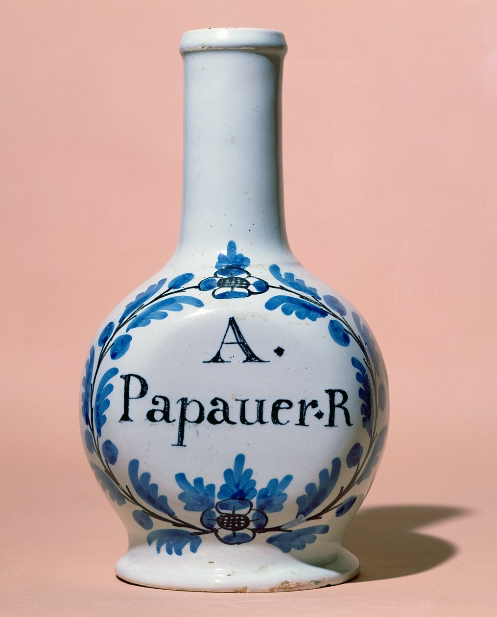 Farmasøytisk krukke for opiatet A. Papauer R., ca. 1700 (keramikk) av Italian School