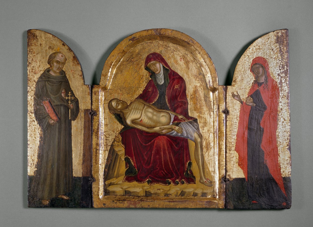Pieta med St. Frans og Maria Magdalena, 1300-tallet (panel) av Italian School