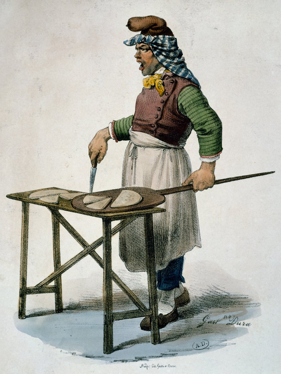 Pizzamaker, ca 1820, gravering, Italia av Italian School
