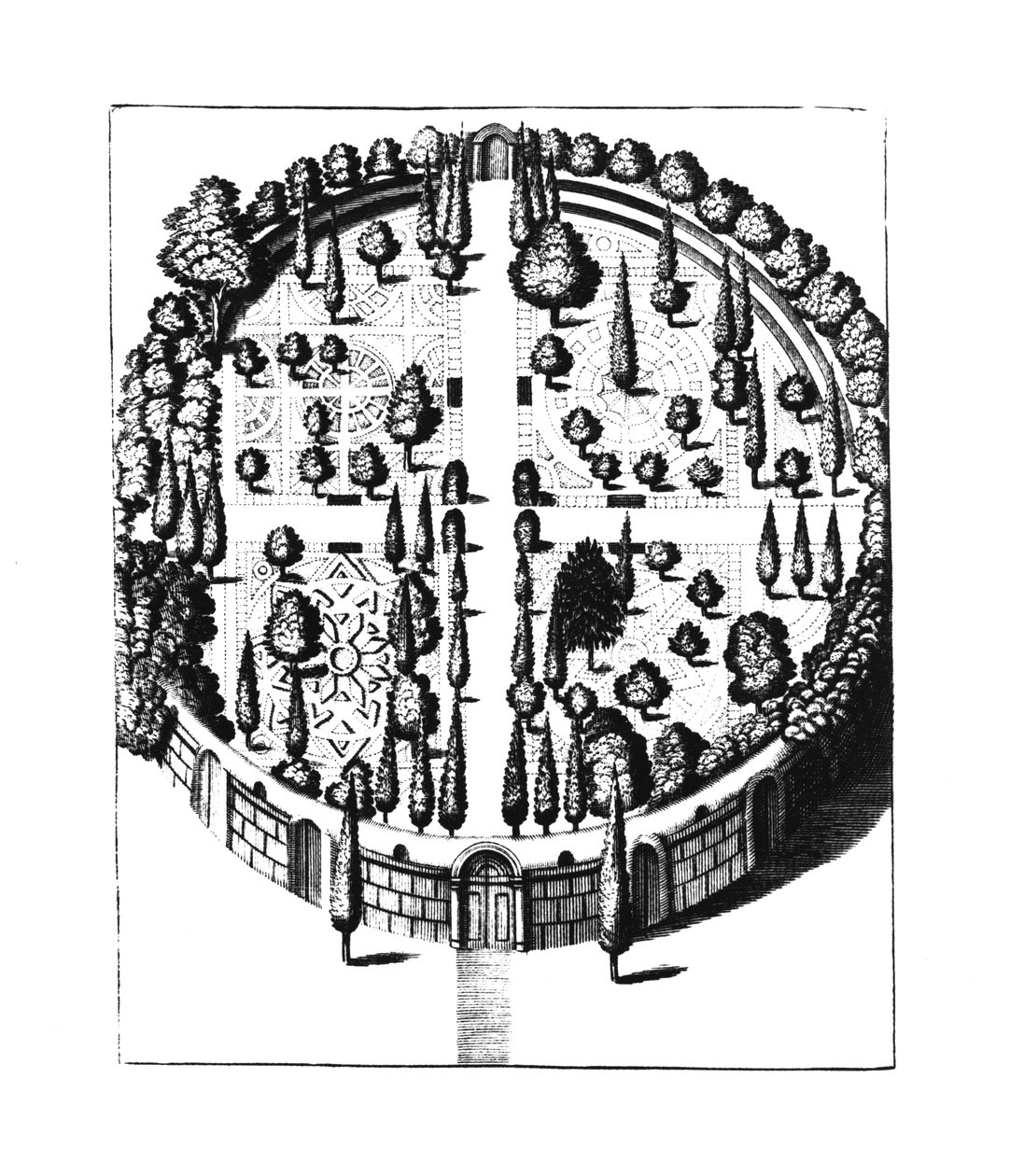 Plan for den botaniske hagen ved University of Padua, fra Gymnasium Patavinum, av Filippo Tomasini, publisert 1654 av Italian School