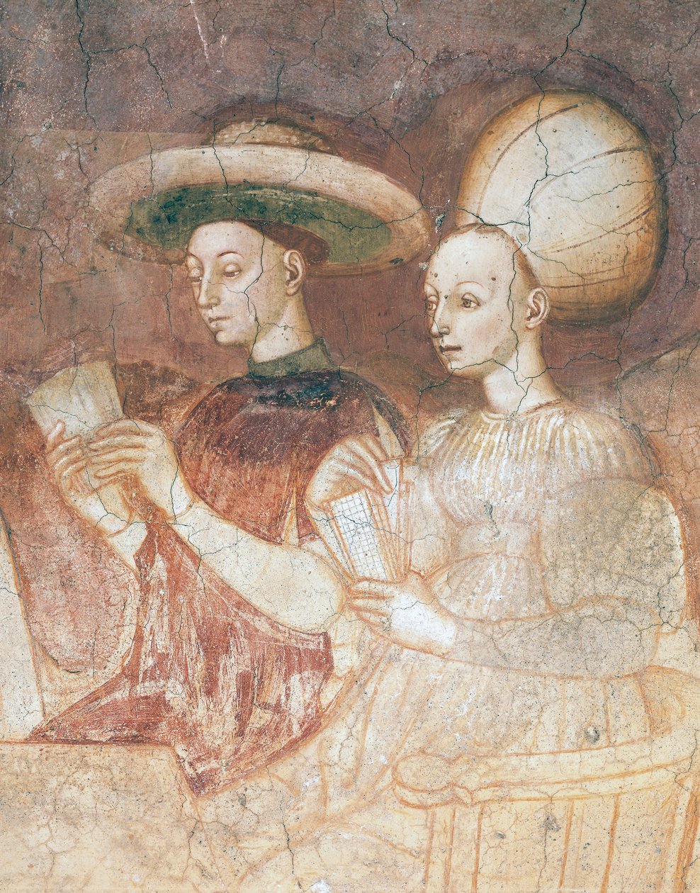 Lek med tarotkort, scene fra spillsyklusen, ca 1445-1450, fresco, Palazzo Borromeo, Milano, Lombardia, Detalj, Italia av Italian School