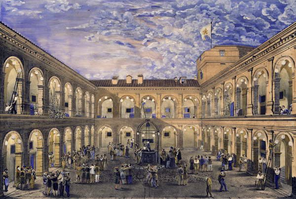 Politiske fanger i Civita Castellana-fortet natt til 21. juni 1846 ga amnesti ved kroningen av pave Pius IX (litho med wc) av Italian School