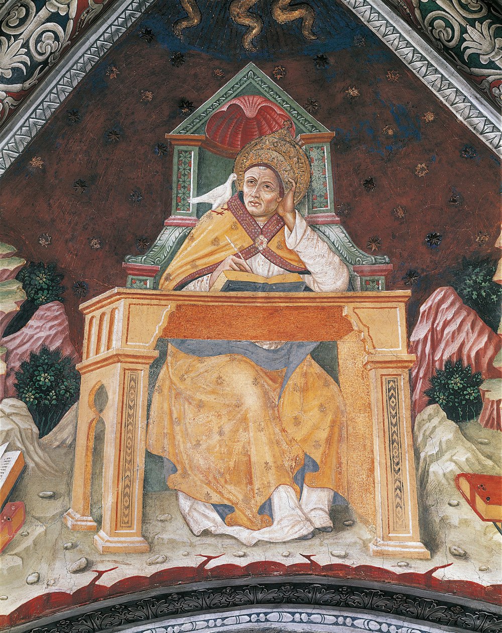 Pave Gregor I, i kapellet til St. Margaret av Antiokia, hvelvet til Sanctuary of Santa Maria Assunta (fresco) av Italian School