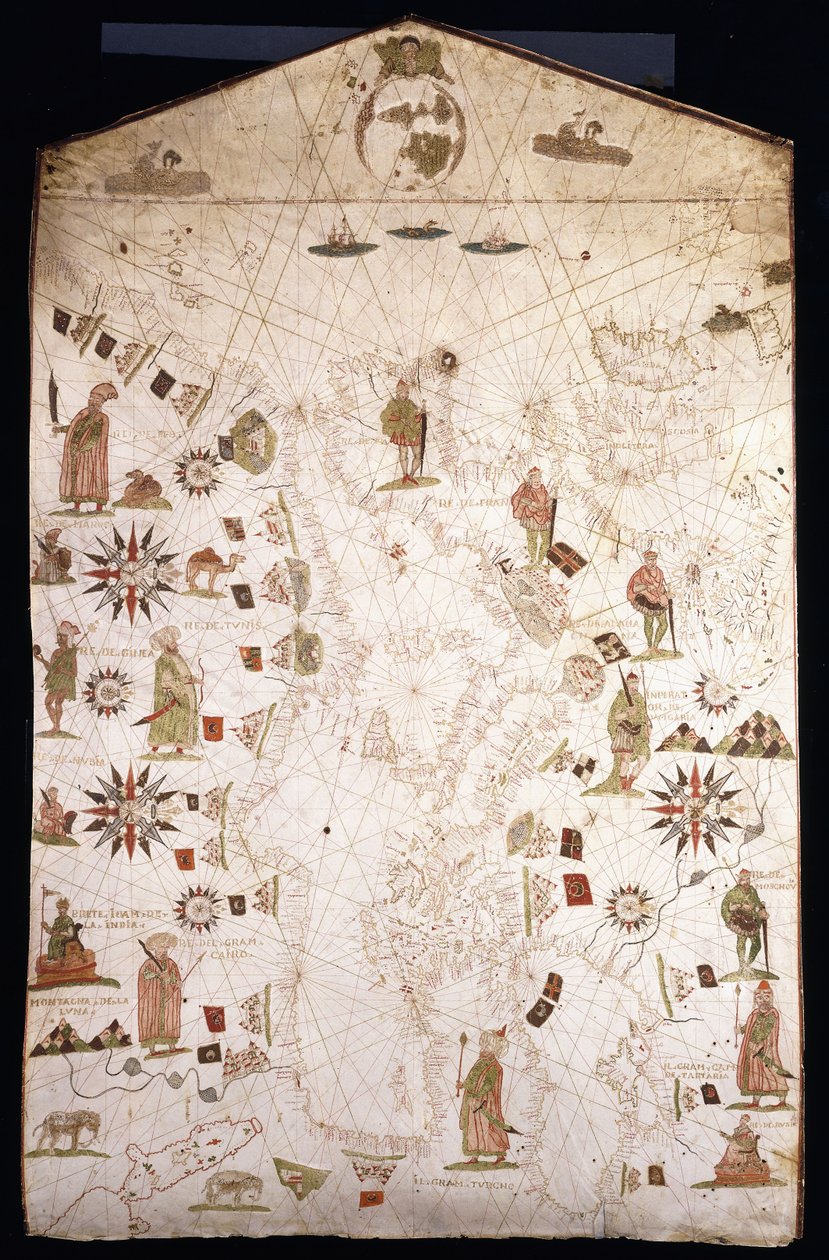 Portolan-kart over Middelhavet og Nord-Europa, ca. 1575-1600 av Italian School
