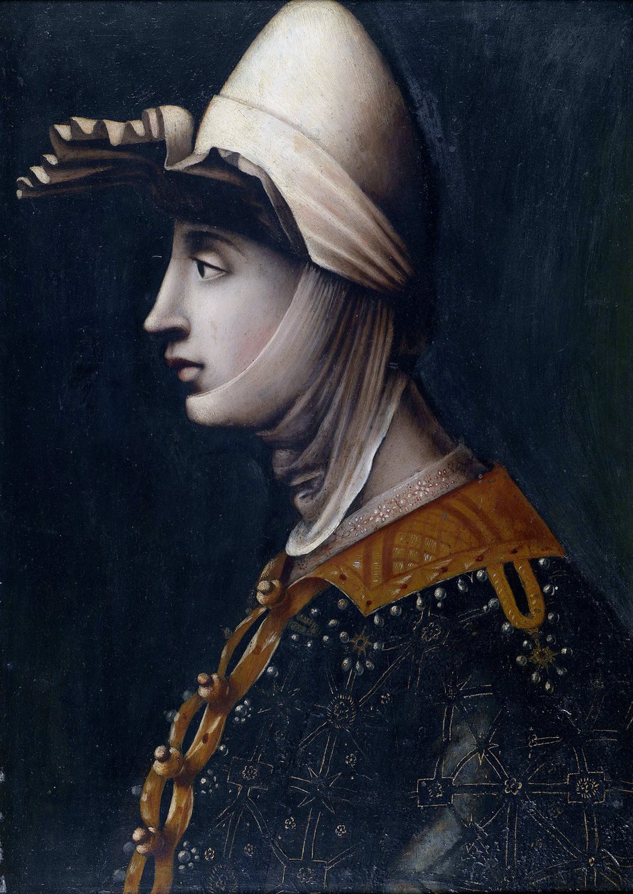 Portrett av grevinne Matilda av Toscana, kjent som Canossa (Mathilde de Briey) (1046-1115) (Matilde di Toscana) (Matilde di Canossa) - Matilda av Toscana av Anonym, midten av 1500-tallet. - Olje på stein, 49,5x36 - Privat samling av Italian School
