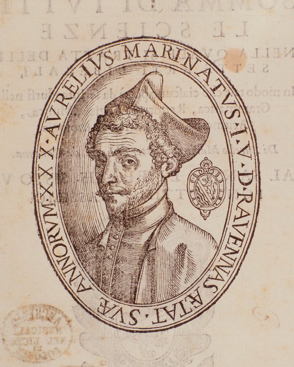 Portrett av Aurelio Marinati. Side fra Sum av alle vitenskaper av Italian School