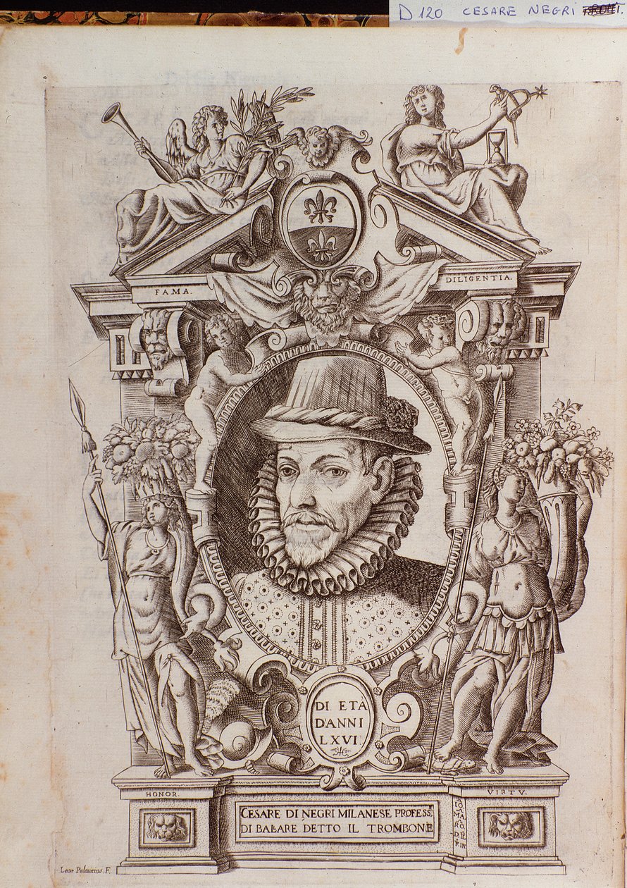 Portrett av Cesare Black kalt Il Trombone (1536-1604), en italiensk danser av Italian School