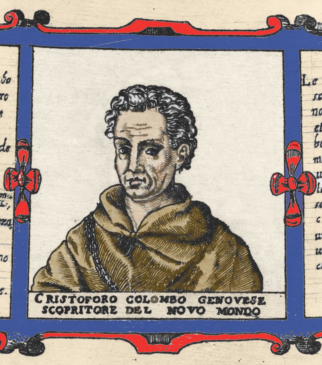Portrett av Christopher Columbus (1451-1506), detalj av Atlas of Urbano Monte av Italian School