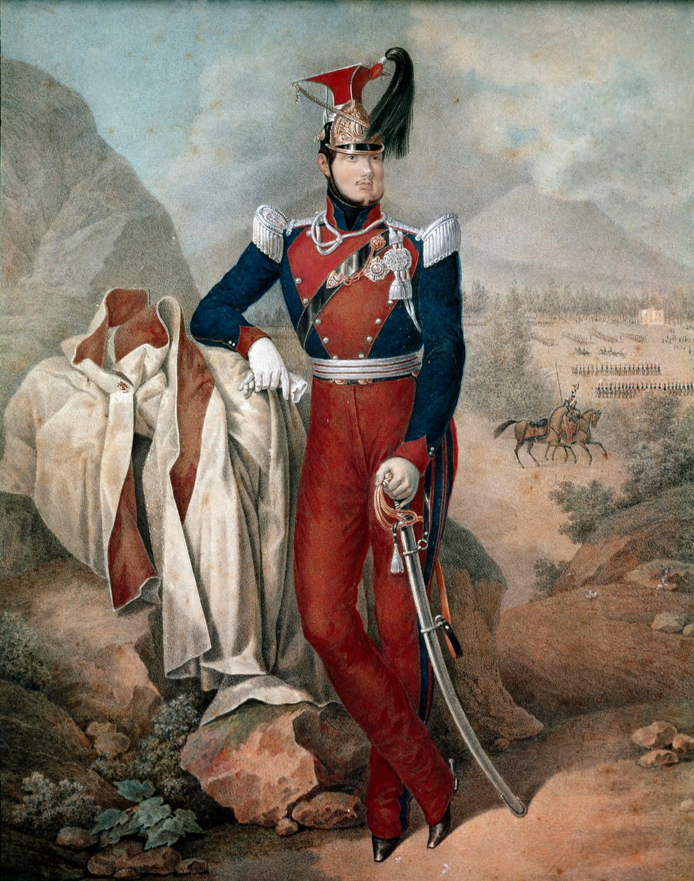 Portrett av Ferdinand II (Ferdinando Carlo) (1810-1859), konge av de to Siciliene (To Sicilier) Anonym akvarell. Museo Nazionale di San Martino Napoli fra 1800-tallet av Italian School