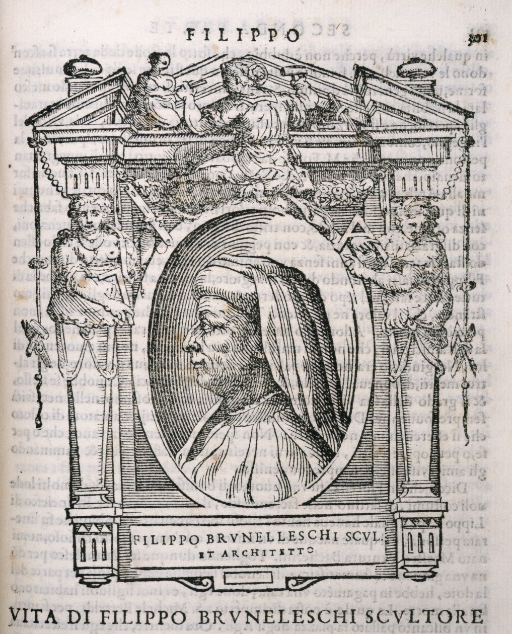 Portrett av Filippo Brunelleschi (1377-1446) fra Vasaris Lives of the Artists, først utgitt 1550 av Italian School