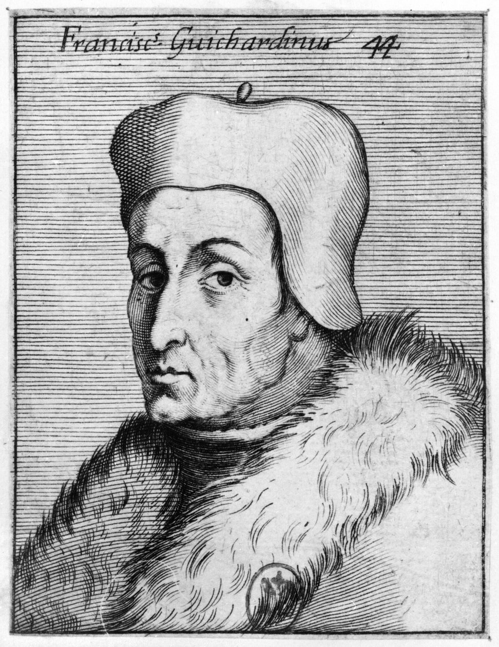 Portrett av Francesco Guicciardini (1483-1540) (gravering) (bw-foto) av Italian School