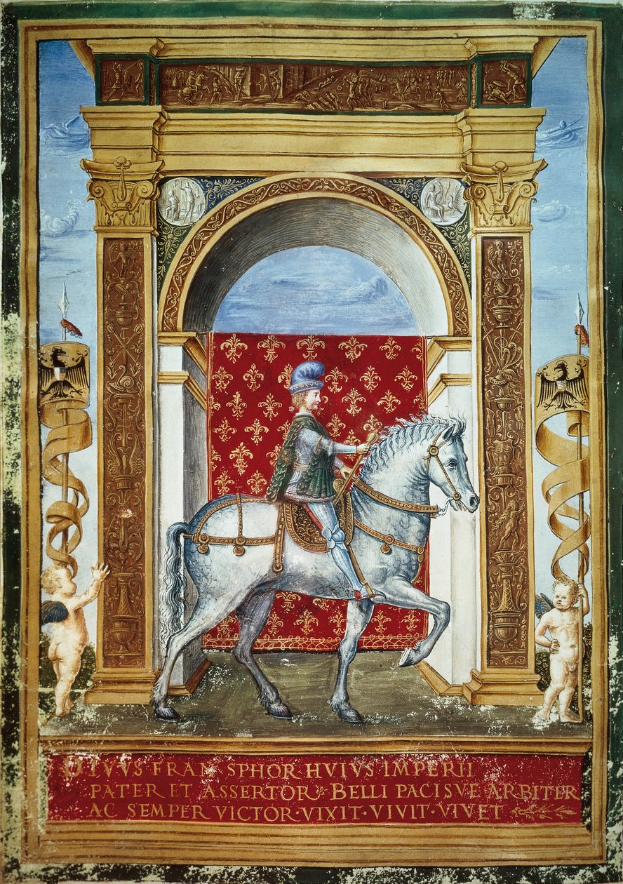Portrett av Francesco Sforza på hesteryggen av Italian School