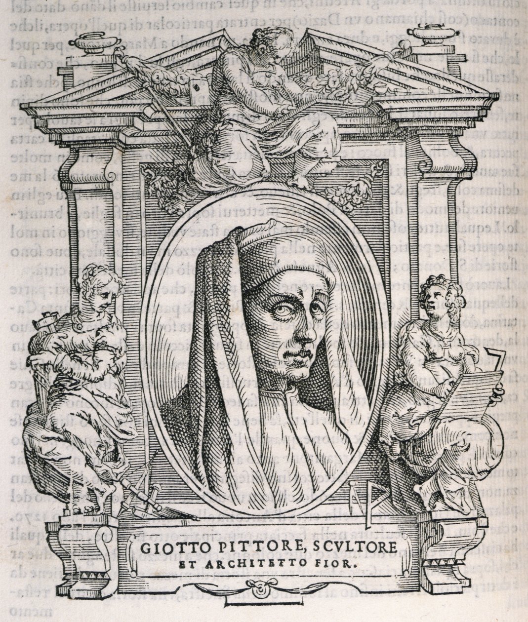 Portrett av Giotto di Bondone (ca. 1267-1337) fra Vasaris Lives of the Artists, først utgitt 1550 av Italian School