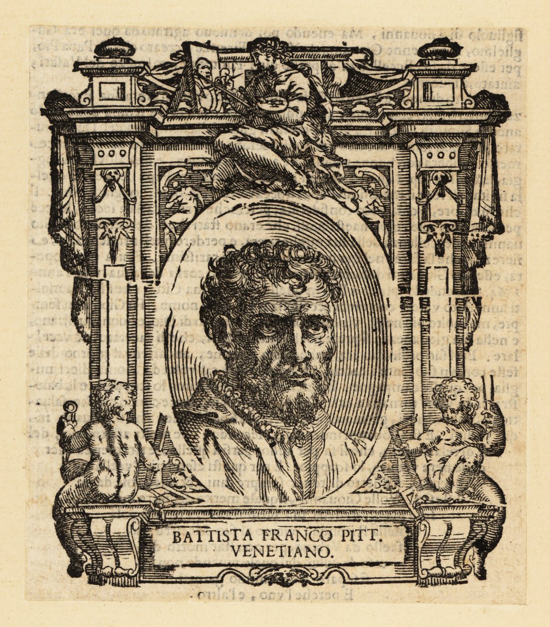 Portrett av Giovanni Battista Franco, italiensk manneristmaler og etser aktiv i Roma, Urbino og Venezia på midten av 1500-tallet av Italian School