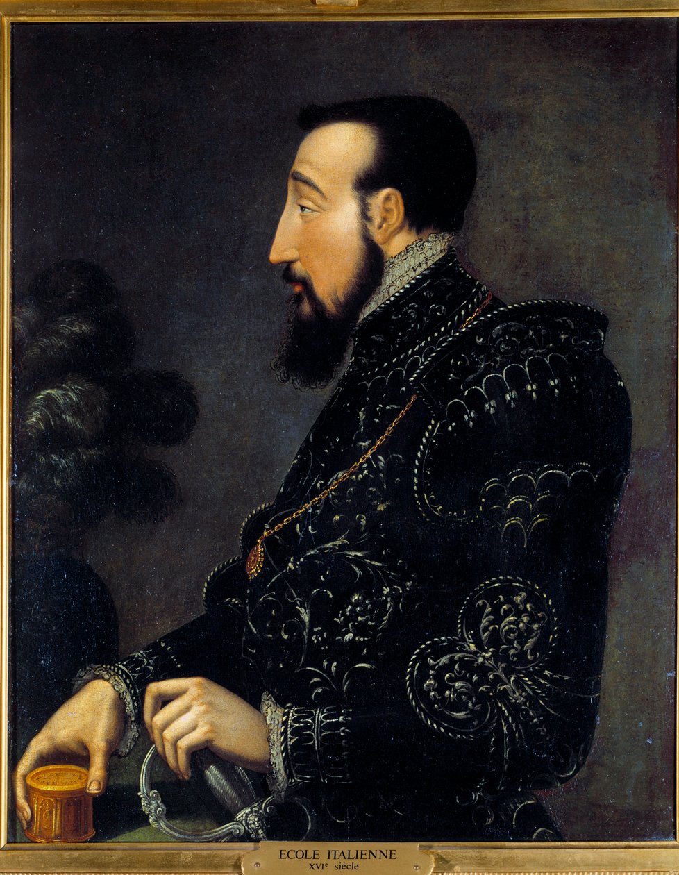 Portrett av Henrik II, konge av Frankrike (1519-1559) Maleri av den italienske skolen. Det 16. århundre. Søn 0,58x0,46 m Chantilly, museum Conde av Italian School