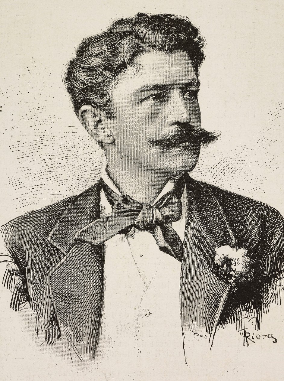 Portrett av Herbert von Bismarck (1849-1904), tysk politiker, gravering av Riera fra fotografi av Vianello Brothers, fra L'Illustration Italiana, nr. 44, 2. november av Italian School