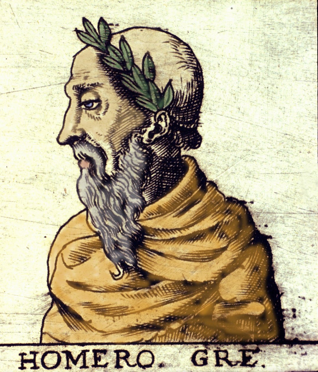 Portrett av Homer (9. århundre f.Kr.). Gravering av 1560 fra Atlas of Urbano Monte av Italian School