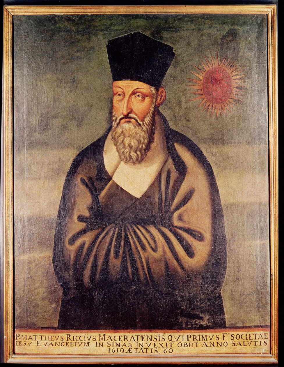 Portrett av Matteo Ricci (1552-1610) italiensk misjonær, grunnlegger av jesuittmisjonen i Kina (panel) av Italian School