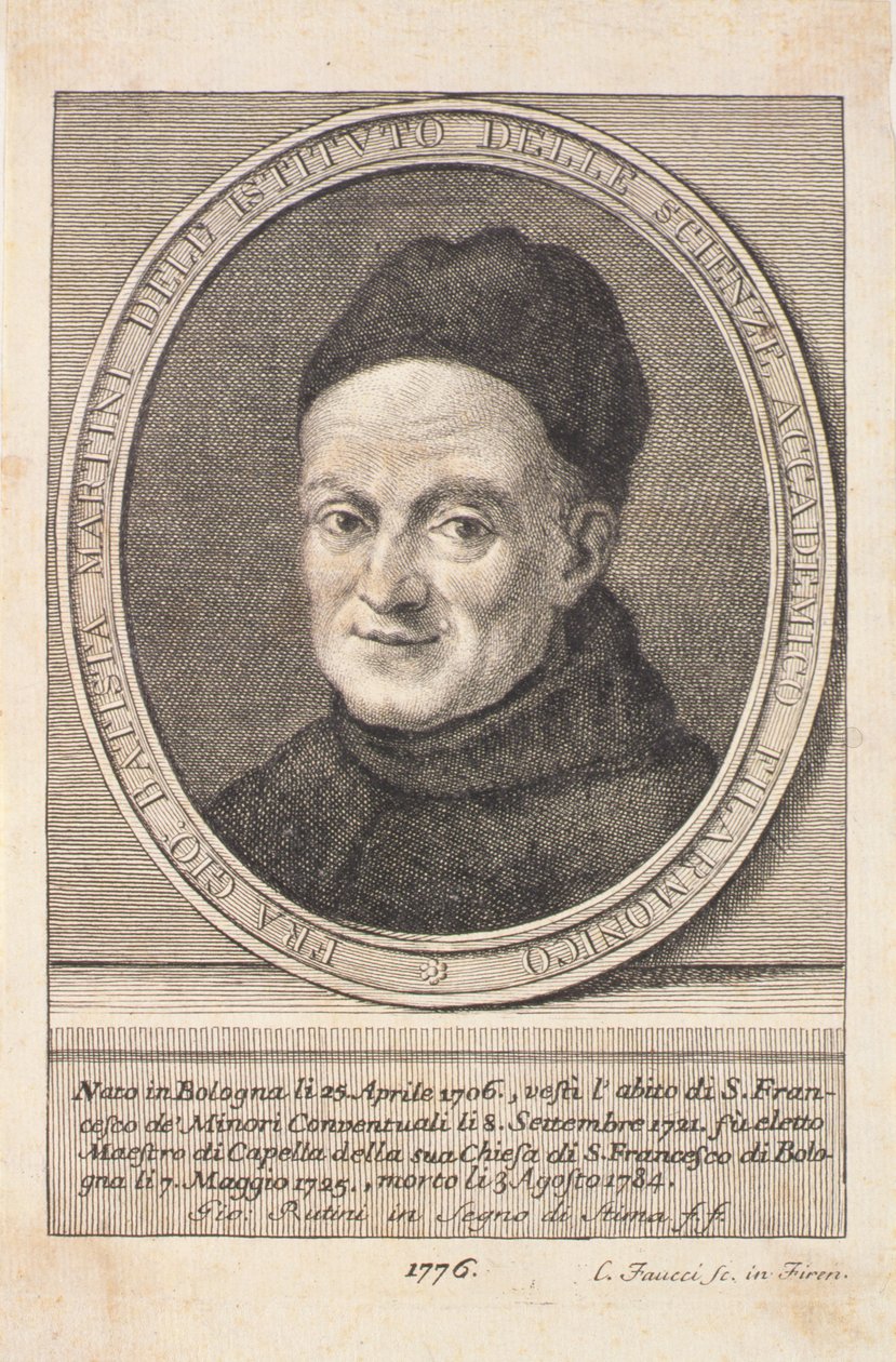Portrett av far Giovanni Battista Martini (1706-84) gravert av Faucci, 1776 av Italian School
