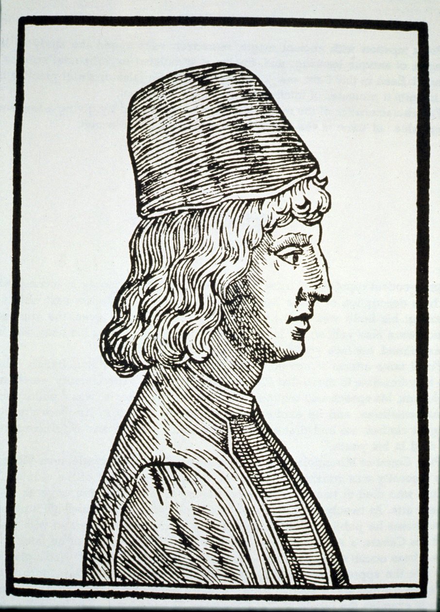 Portrett av Pico della Mirandola (1463-94), fra Delle Celeste Fisionomia av Giovanni Battista della Porta, Padua 1616, illustrert i History of Magic, utgitt sent på 1800-tallet av Italian School