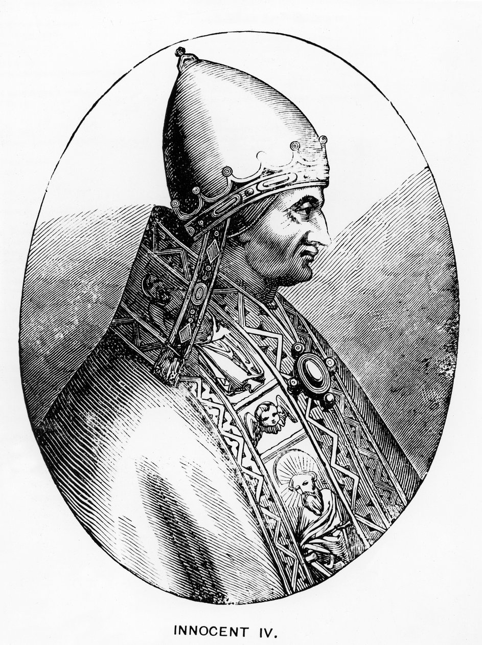 Portrett av pave Innocent IV (d.1254) illustrasjon fra vitenskap og litteratur i middelalderen og renessansen, skrevet og gravert av Paul Lacroix, 1878 av Italian School