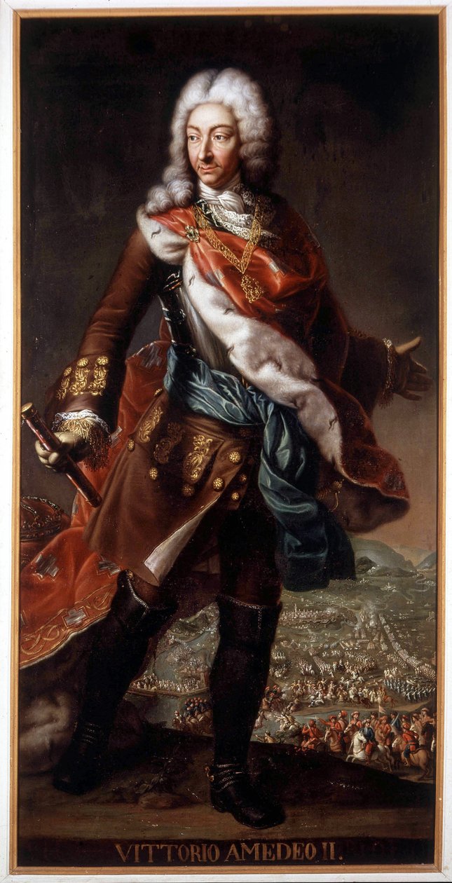 Portrett av Vittorio Amedeo II di Savoia kalt Volpe Savoiarda (1666-1732) (Victor Amedee II eller Victor-Amedee), hertug av Savoy og konge av Sicilia deretter av Sardinia. Maleri bevart på Castle A. Racconigi. av Italian School