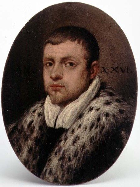 Portrett av en venetiansk patricier (olje på kobber) av Italian School