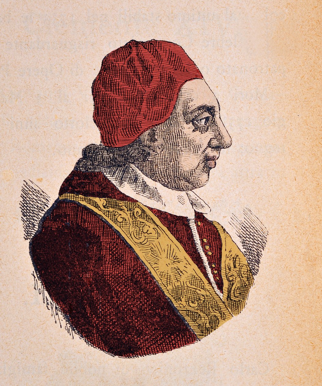 Portrett av paven Benoit XIV (benedetto, Benedikt eller Benedictus) (1740-1758), 1898 (gravering med senere fargelegging) av Italian School