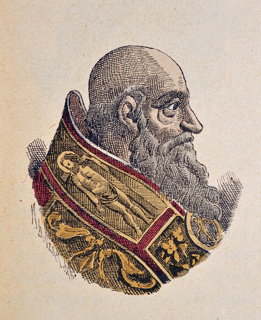 Portrett av paven Paul III (Paolo, Paulus eller Alessandro Farnese) (1534-1549), 1898 (gravering med senere fargelegging) av Italian School