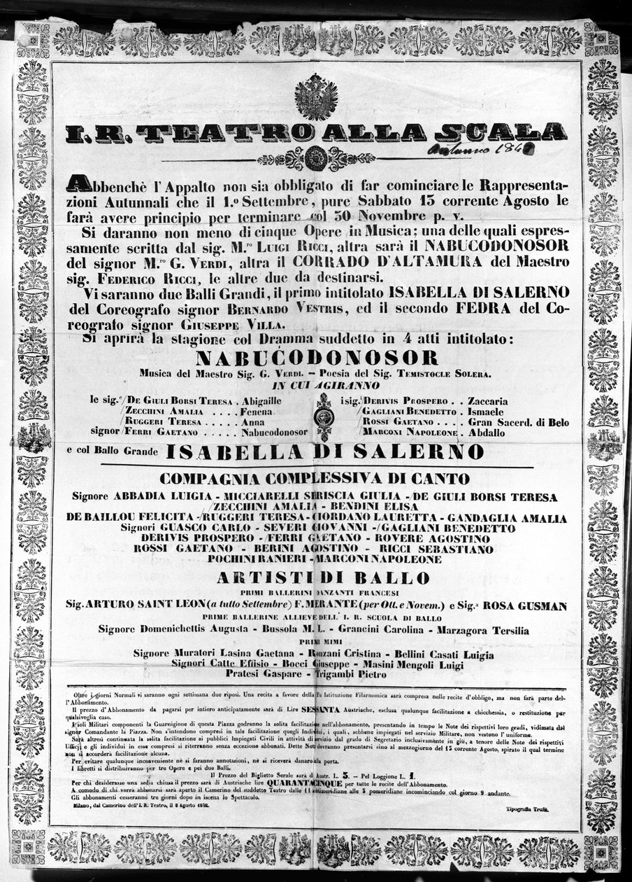 Plakat for IR Teatro alla Scala, 'Nabucco' av Giuseppe Verdi av Italian School