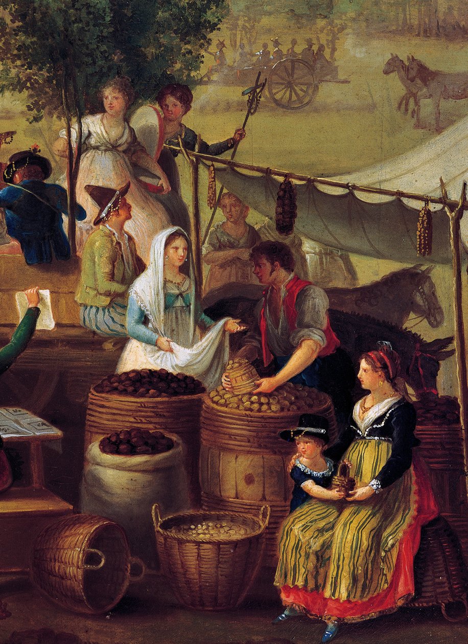 Potet- og kastanjeselger, maleri av en ukjent kunstner, Italia av Italian School