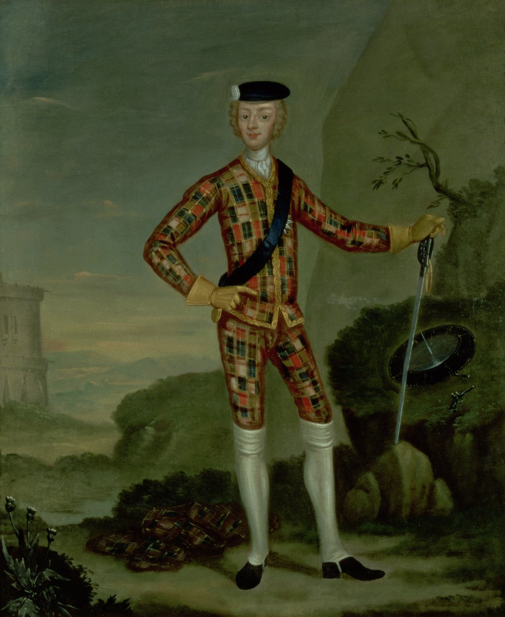 Prins Charles Edward (Bonnie Prince Charlie, 1720-88) i Tartan av Italian School