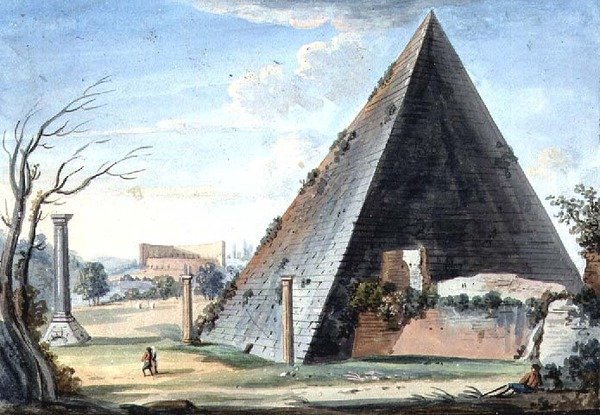 Pyramidegraven til Caius Cestus (akvarell) av Italian School
